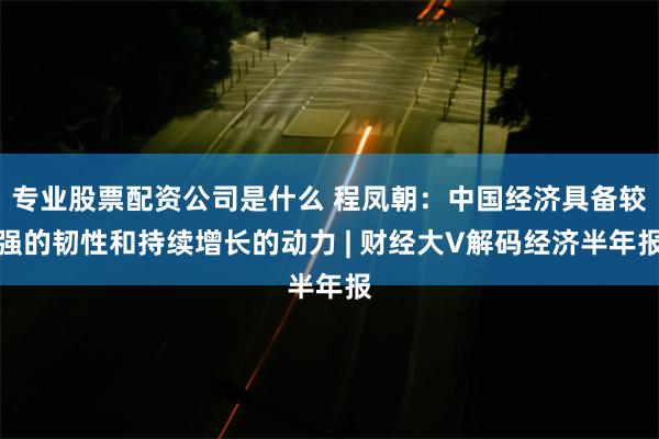 专业股票配资公司是什么 程凤朝：中国经济具备较强的韧性和持续增长的动力 | 财经大V解码经济半年报