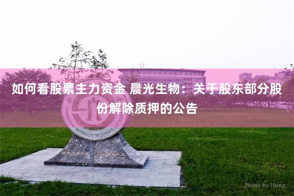 如何看股票主力资金 晨光生物:关于股东部分股份解除质押的公告